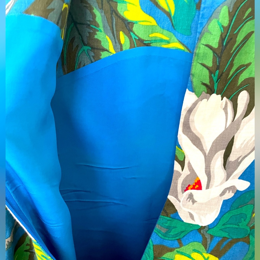 Linen/Silk Dress Ocean Blue Tropical with Pockets and Zipper in Back Size M - Picture 5 of 9